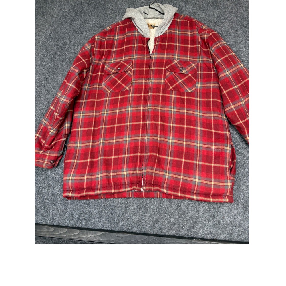 C.E. Schmidt Flannel Jacket Mens 2XL Red Plaid Sherpa Lined Hooded Workwear Zip